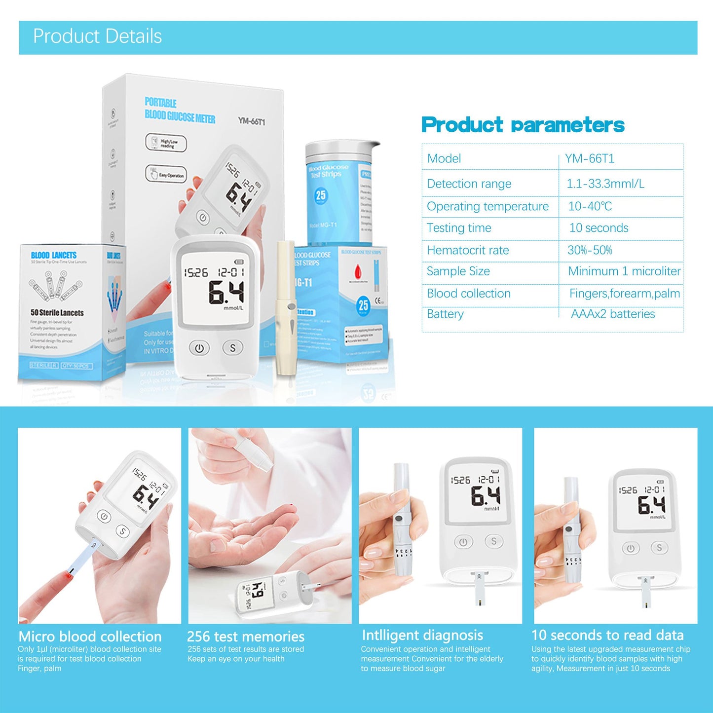 Blood Glucose Meter Diabetes Test Kit